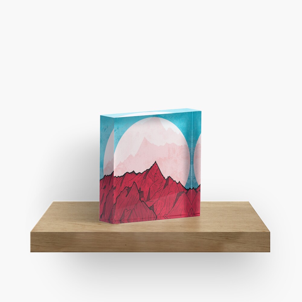 Red mountains under the great moon Acrylic Block