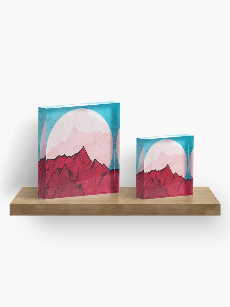 Alternate view of Red mountains under the great moon Acrylic Block