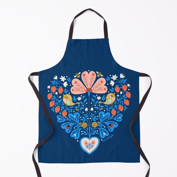 Item preview, folk art strawberry heart on navy designed and sold by lavitrinediris.
