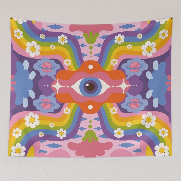 Item preview, Psychedelic Trippy Eye Rainbow Flowers Art designed and sold by TrashLIT.