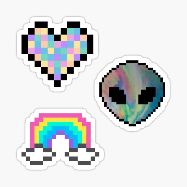 Cute Sticker Pack Heart Love Rainbow Peace Alien Space Sticker