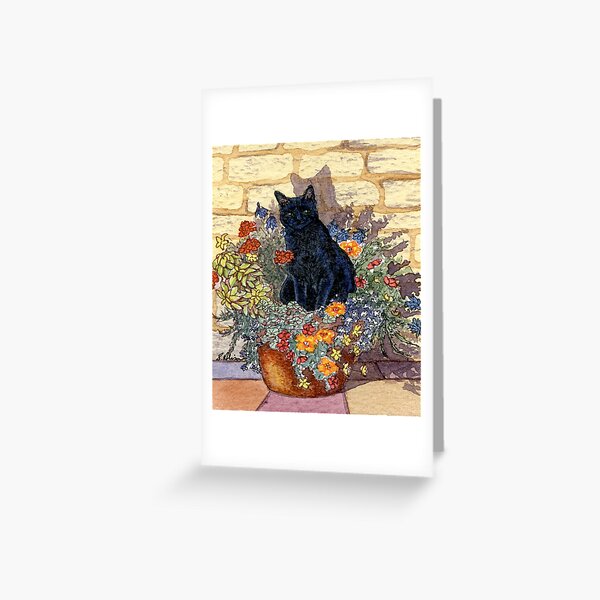 Item preview, Her favourite spot, black cat sitting in a flower pot designed and sold by SusanAlisonArt.