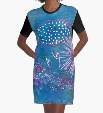 90. Blaues Riff T-Shirt Kleid