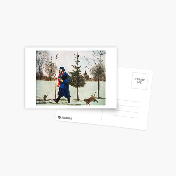 Winter Walk with Dancing Cat Postcard