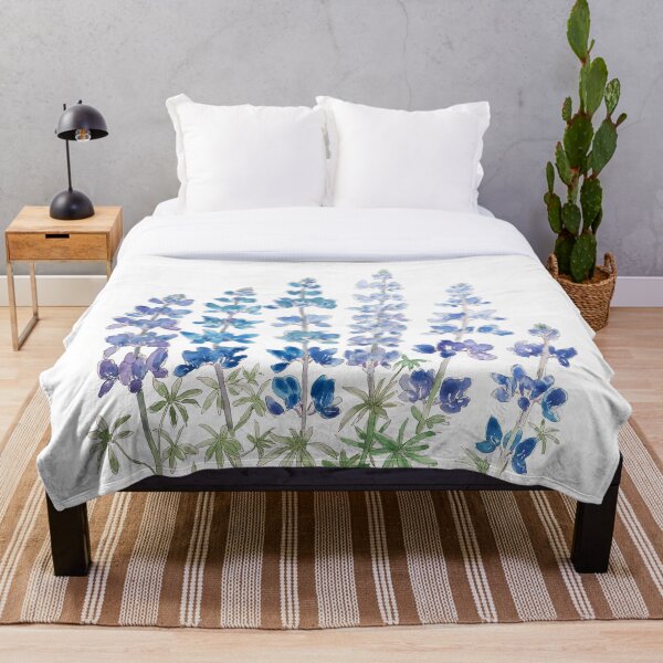 Aperçu de l'œuvre aquarelle peinte à la main de fleurs de lupin bleues et violettes créée et vendue par SelenePaintings .