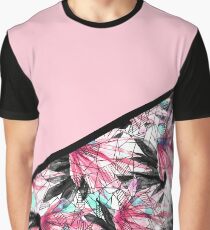 Blush Pink and Teal Abstract Tropical Leaves Graphic T-Shirt