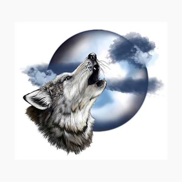 moon wolf ハンドメイドパステル画　絵画アート原画 moon wolf ハンドメイドパステル画 絵画アート原画