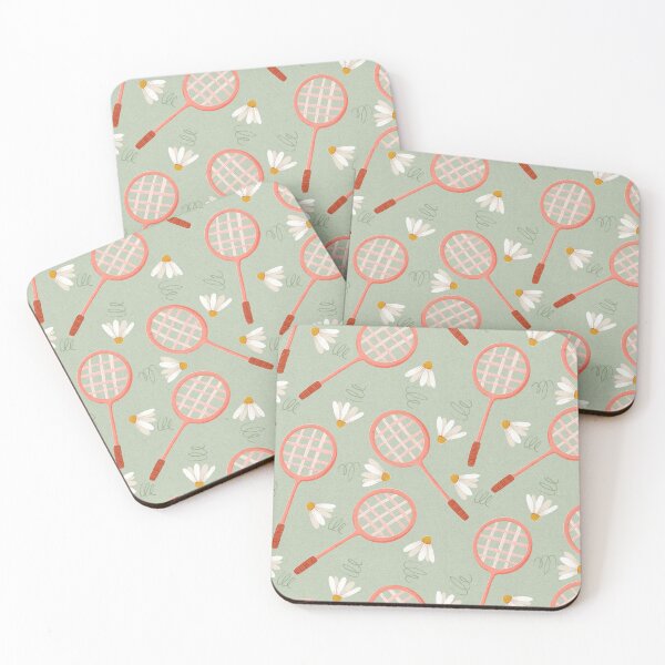 Item preview, Retro Badminton with daisy Repeat Pattern in paper cut style designed and sold by wecouldall-be.