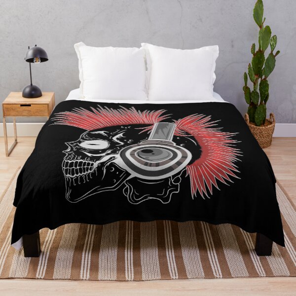 Item preview, A skull with hair in a punk style listens to music on headphones designed and sold by Goliardika-Shop.