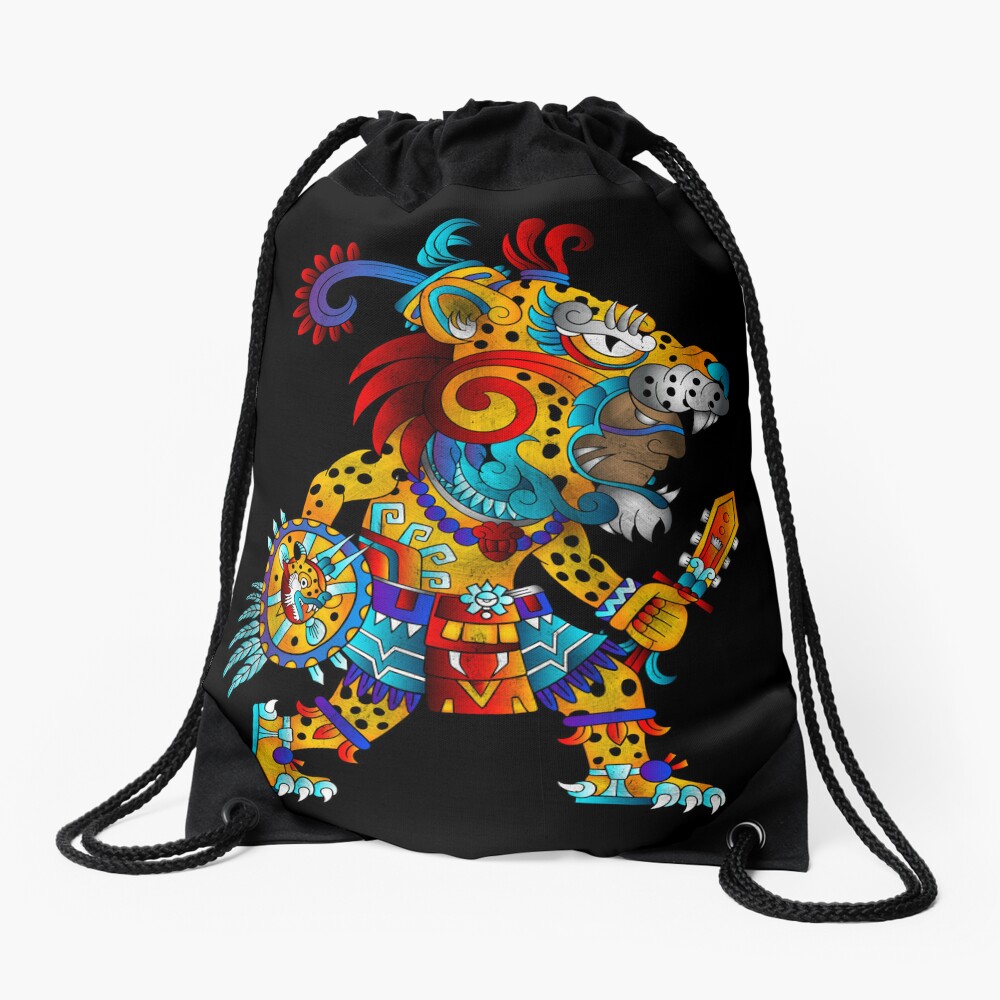 cartoon jaguar warrior mexico aztec Drawstring Bag