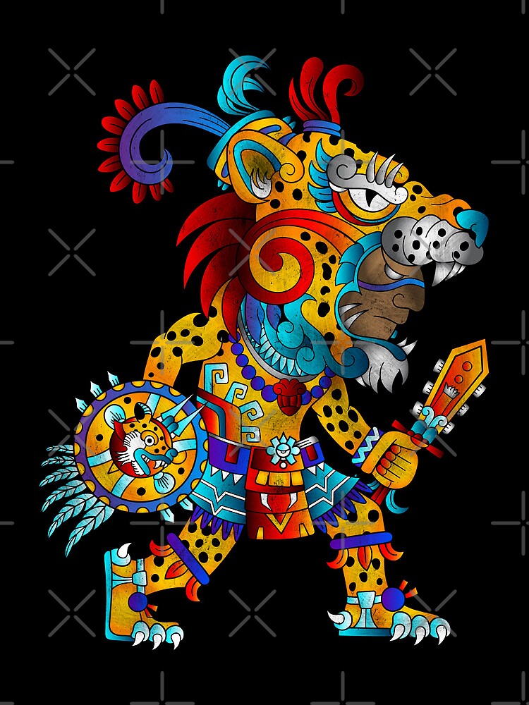 Discover cartoon jaguar warrior mexico aztec Drawstring Bag