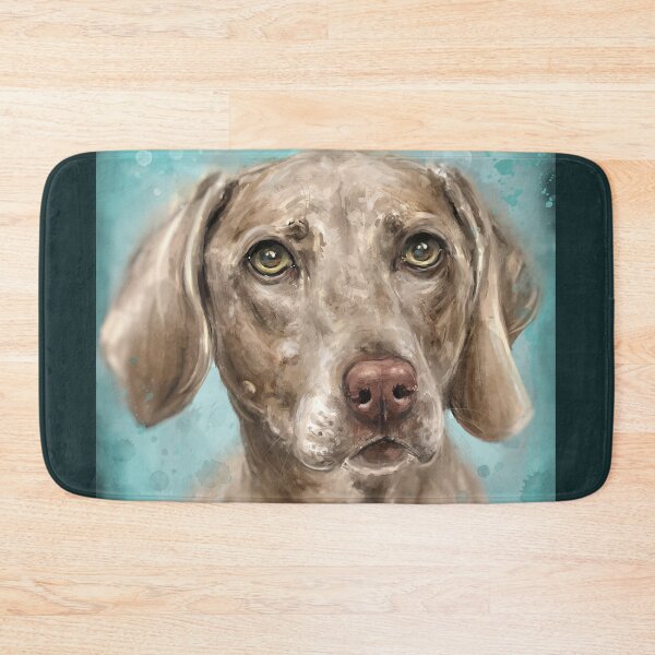 Item preview, Painting of a n Adorable Grey Brown Weimaraner Dog on Blue Background designed and sold by ibadishi.
