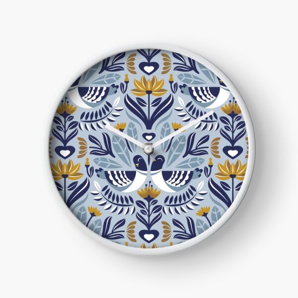 Item preview, Maximalist folk pigeons // pastel blue background bali hai blue pigeons and foliage mustard yellow flowers lucky point navy blue details designed and sold by SelmaCardoso.