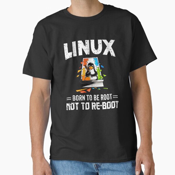 Vista previa del artículo con la obra «Linux: nacido para ser root, no para reiniciar», diseñado y vendido por deepan chandrasekaran.