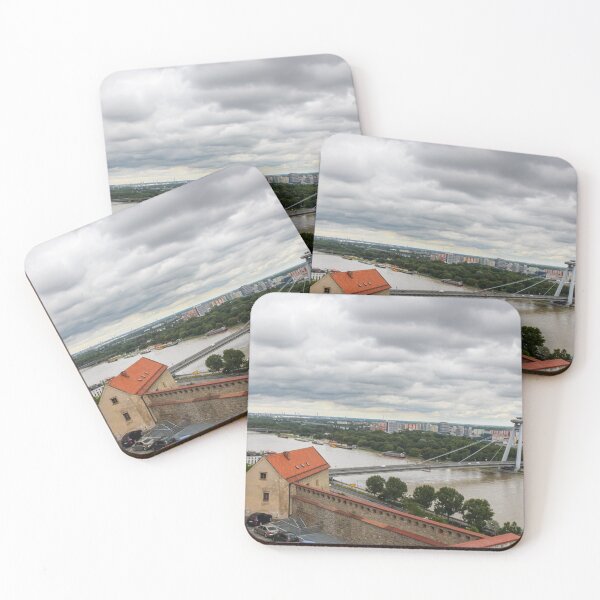 Item preview, A view across the River Danube, Most SNP Bridge, and Ovsiste from Bratislava Castle, Bratislava, Slovakia designed and sold by SnapTPhotograph.