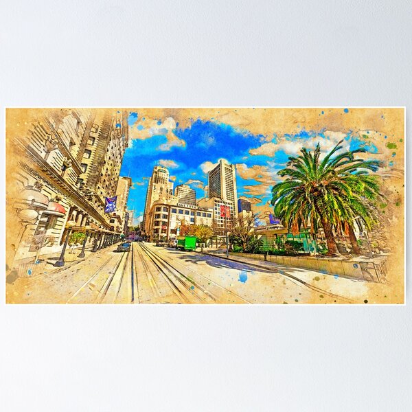 Item preview, Union Square near Powell Street in San Francisco - digital painting designed and sold by NickoPrints.