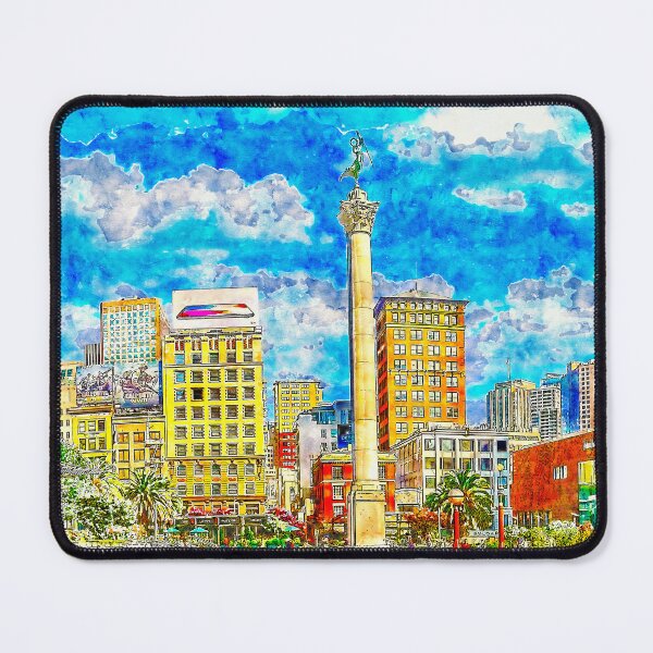Item preview, Union Square with the Dewey Monument in San Francisco - pen sketch and watercolor designed and sold by NickoPrints.