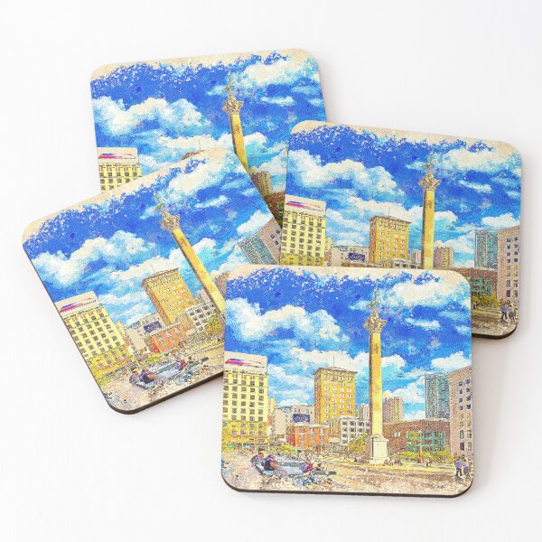 Item preview, Union Square with the Dewey Monument in San Francisco - colored drawing designed and sold by NickoPrints.