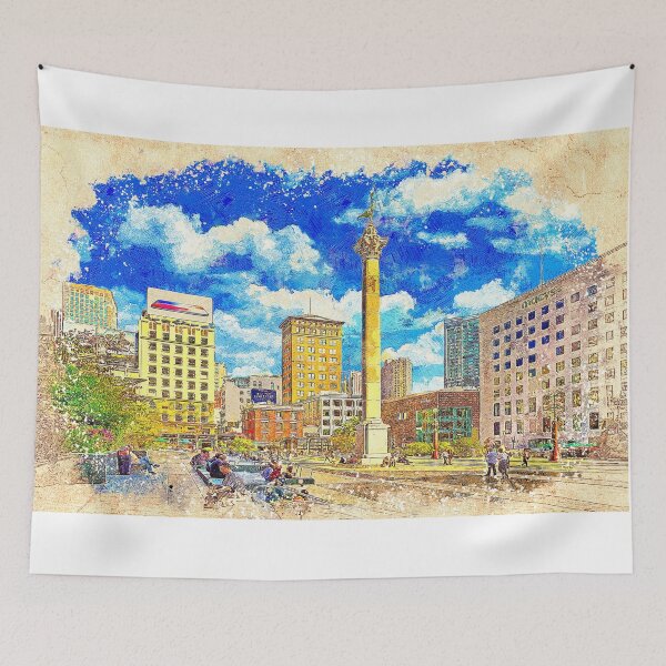 Item preview, Union Square with the Dewey Monument in San Francisco - colored drawing designed and sold by NickoPrints.
