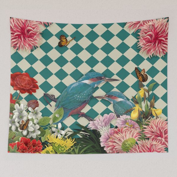 Item preview, Kingfisher with flowers designed and sold by koalas1414.