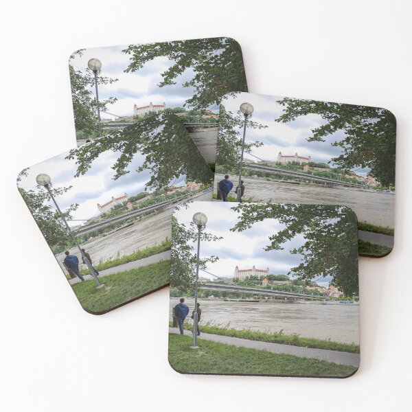 Item preview, People walking along a footpath by the River Danube with the Bratislava Castle designed and sold by SnapTPhotograph.