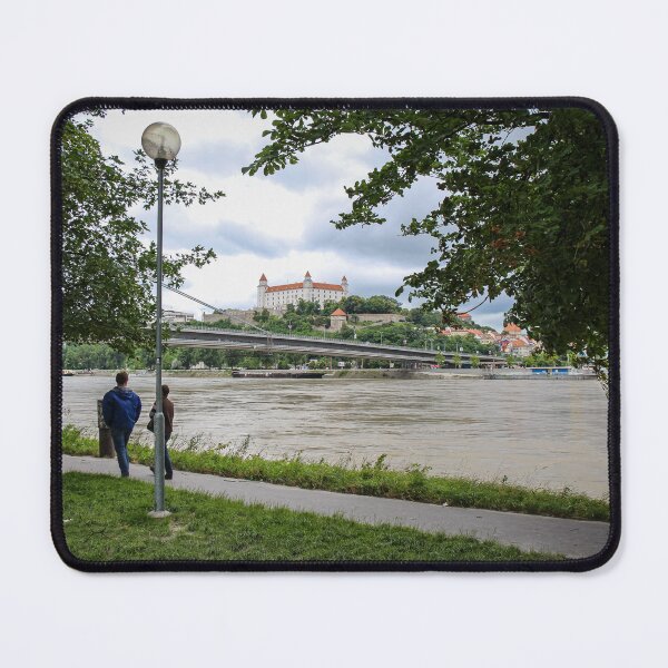 Item preview, People walking along a footpath by the River Danube with the Bratislava Castle designed and sold by SnapTPhotograph.