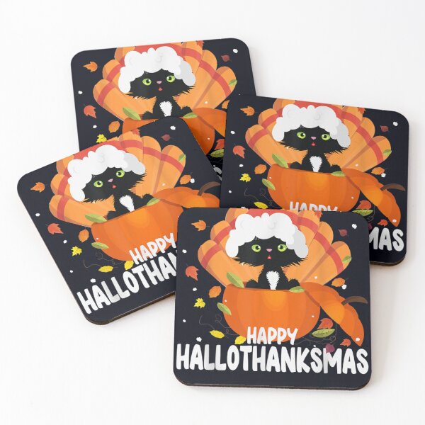 Item preview, Happy Hallothanksmas Thanksgiving Halloween Cute Kitten Cat designed and sold by DeannaMarks.