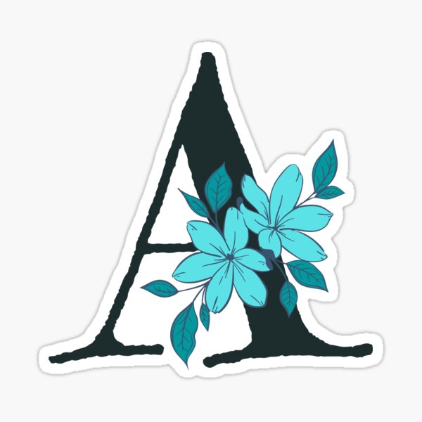 Blue floral A monogram Sticker
