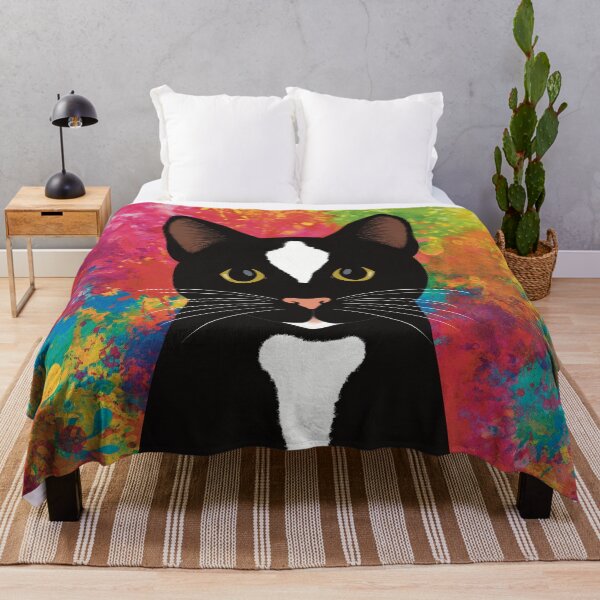 Item preview, The cute and alert black and white tuxedo cat is waiting and watching you , colorful background designed and sold by marina63.