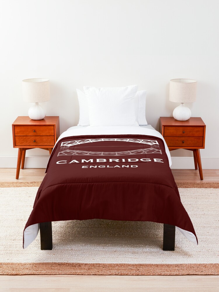 Cambridge Queens College Mathematical bridge in White Ink with Oxblood Red  background  Comforter for Sale by Elizabeth-Banks