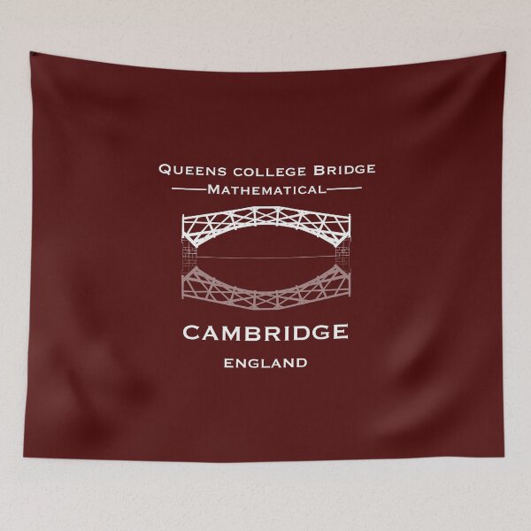 Item preview, Cambridge Queens College Mathematical bridge in White Ink with Oxblood Red background  designed and sold by Elizabeth-Banks.