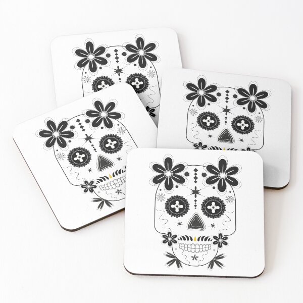 Item preview,  Black and white skull with a black flower and golden mustache designed and sold by Mahmoud Mamdouh.