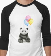 Camiseta ¾ bicolor para hombre Bebé Panda Acuarela con Globos Vivero Arte Animal