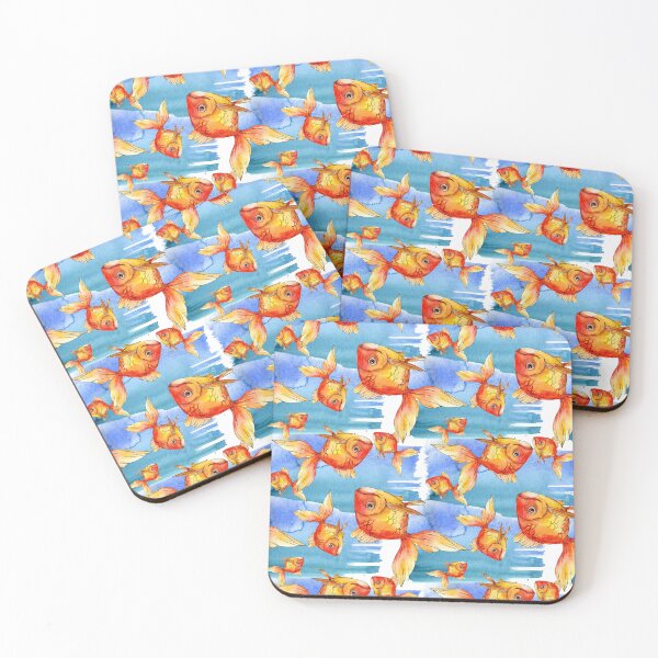 Item preview, Cute Blue Painting With Gold Fishes Pattern designed and sold by adoredigitals.