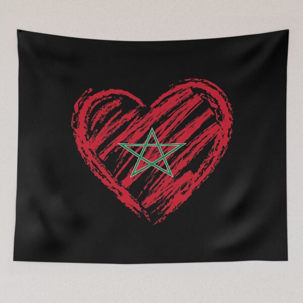 Item preview, Morocco Heart Flag in Hand Drawing As Morocco National Emblem For Moroccans المغرب designed and sold by ArabCorner.