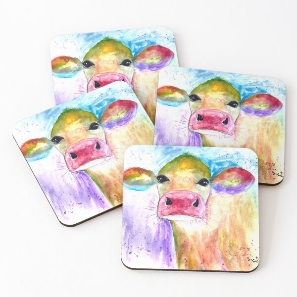 Item preview, Colourful cow watercolour painting designed and sold by Monika Howarth.