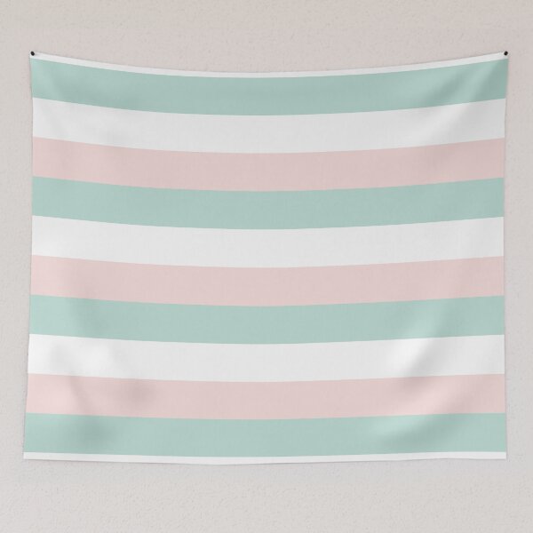 Aperçu de l'œuvre 3 Grandes RAYURES Horizontales VERT MENTHE, ROSE PÂLE et BLANCHE créée et vendue par RachelMacht.