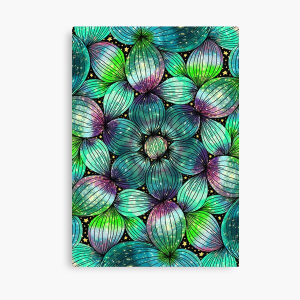 Teal Petals and Seed Pods Floral Spirograph, Mandala Sketch 032422 by Kristi Duggins Canvas Print