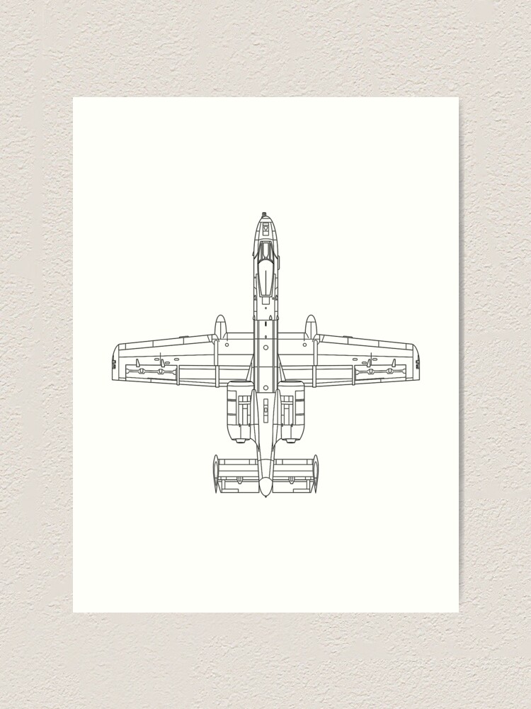 "Fairchild Republic A-10 Warthog Silhouette Top View" Art Print for
