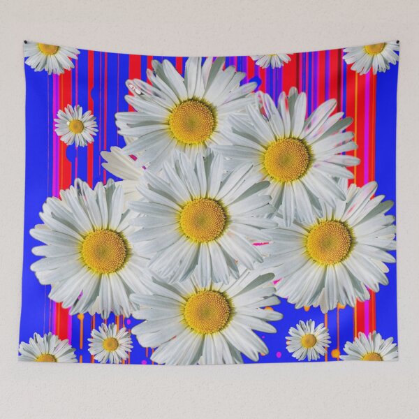 Item preview, WHITE SHASTS DAISY GARDEN BLUE-RED ART DESIGNS designed and sold by sharlesart.