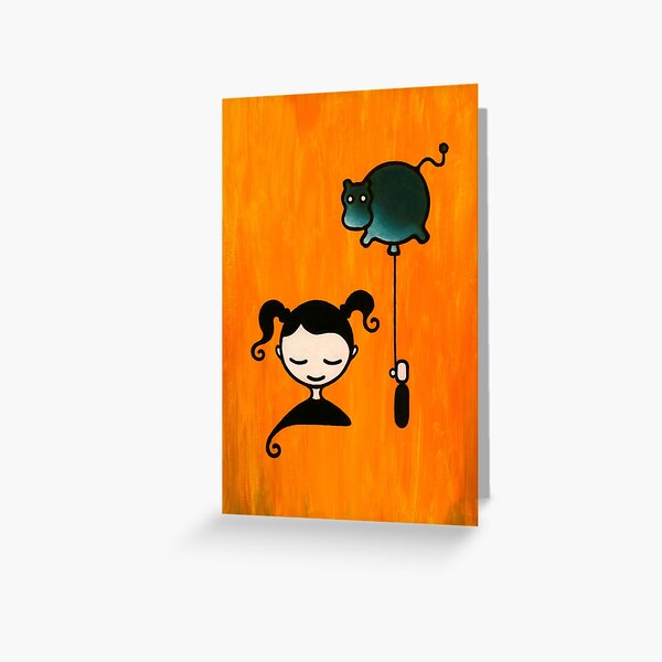 Hippopotamus Dream – Girl with Balloon Greeting Card