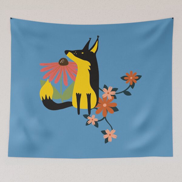 Item preview, Yellow fox with flowers designed and sold by BronikowskiART.