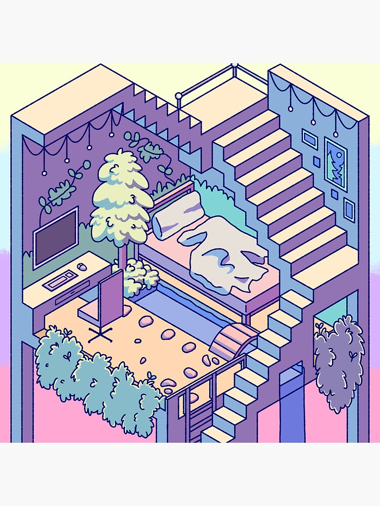 "Isometric Nature Bedroom" Sticker by AnizyArt Redbubble