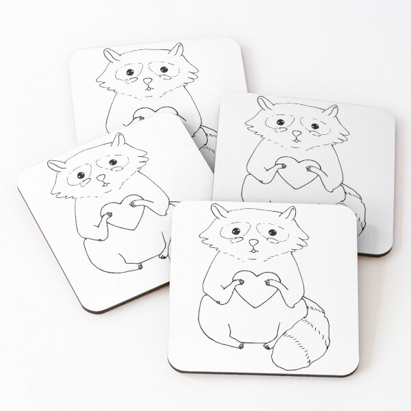Artikelvorschau, Strichzeichnungsversion von Waschbär mit Herz entworfen und verkauft von Sweeter Than Honey Designs.