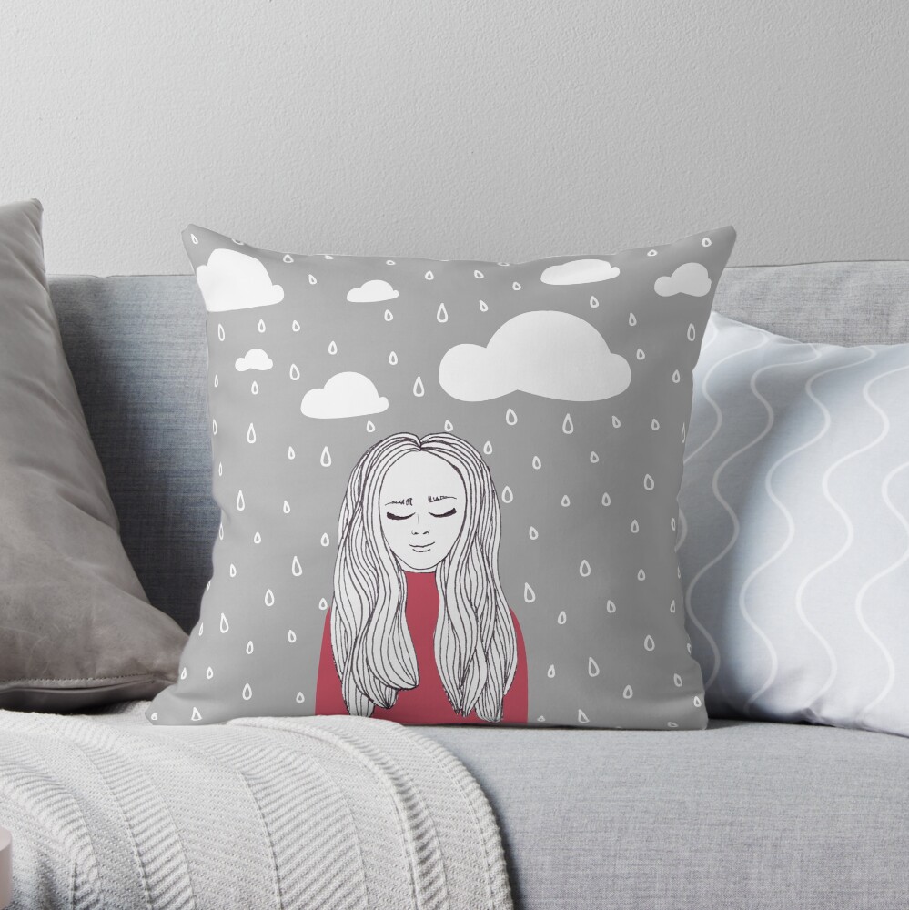 Happy girl in the rain Throw Pillow