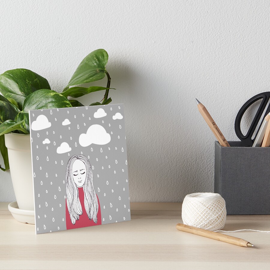 Happy girl in the rain Art Board Print