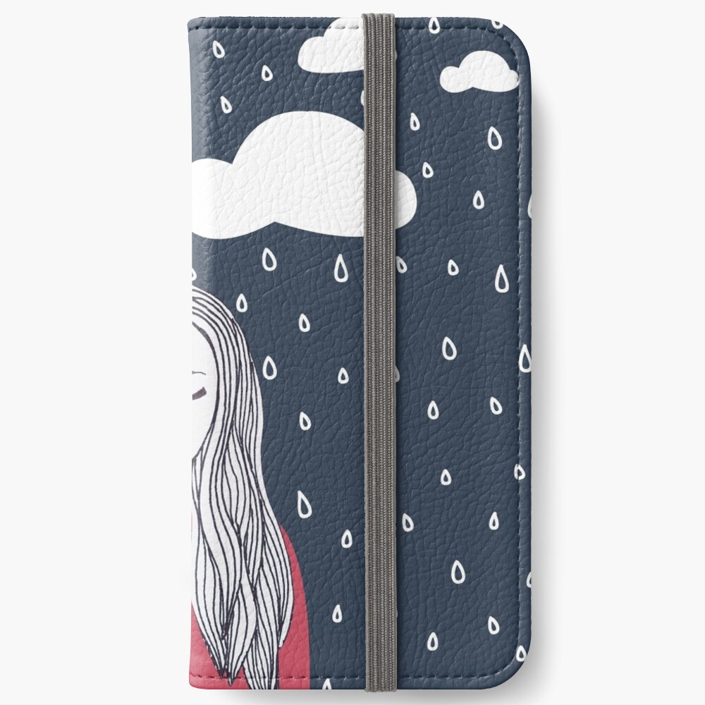 Happy girl in the rain iPhone Wallet
