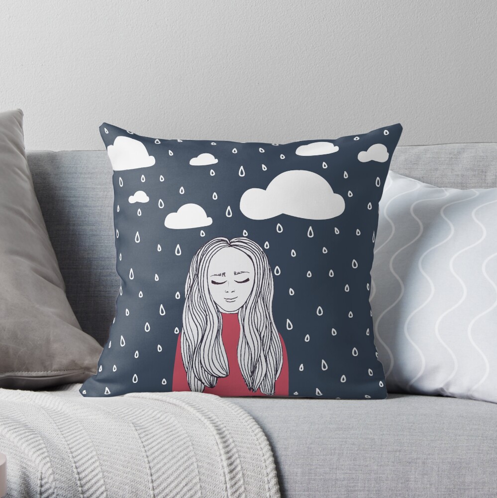 Happy girl in the rain Throw Pillow