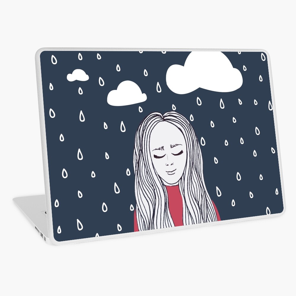 Happy girl in the rain Laptop Skin