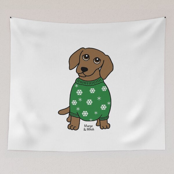 Item preview, Cute Dachshund Sausage Dog in Green Christmas Jumper  designed and sold by Scat the cat.